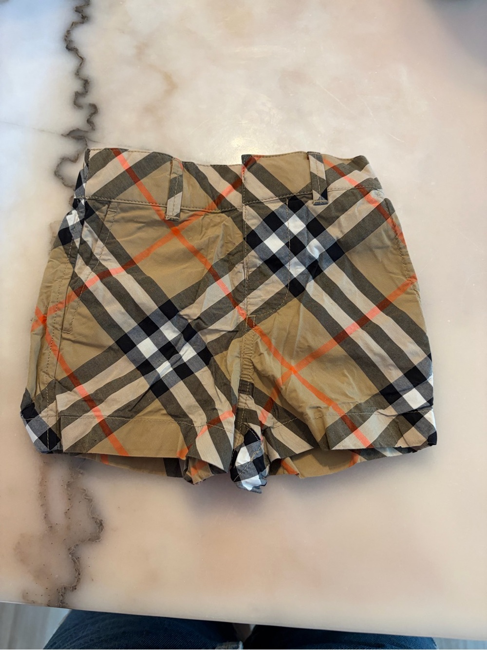 Burberry Kids Plaid Bermudas in Tan, Black & Orange